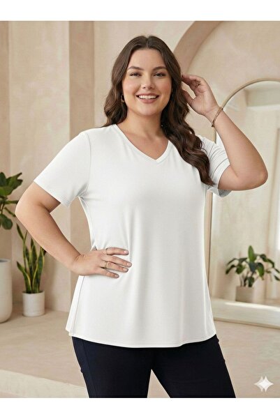 Vinola Large size lycra viscose combed fabric comfortable cut v neck blouse