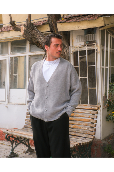 Düğme Detay Oversize Triko Hırka