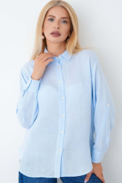 Corradeo Giyim Women's Cotton Fabric Epaulet Sleeve Detailed Oversize Muslin ...