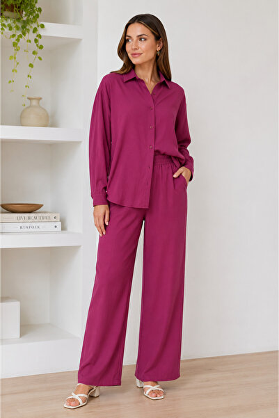 Nuevo Women's Plum Shirt Pants Set Relaxed Fit Two-Piece Set