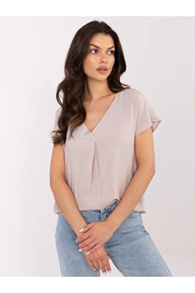 Sublevel Bluza Dama Mini, Decolteu in V, Sublevel, Bej Casual Marimi Mari