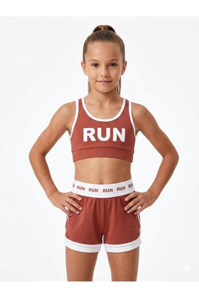 Maison Bebe Edelweiss Girls Brick White Piping Crop Bustier and Shorts Athlet...