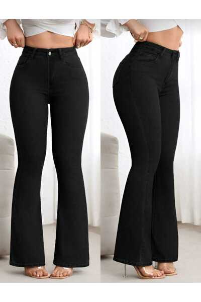 MAKRAS EXCLUSIVE Women's Black High Waist Spanish Jean Pants Stretchable