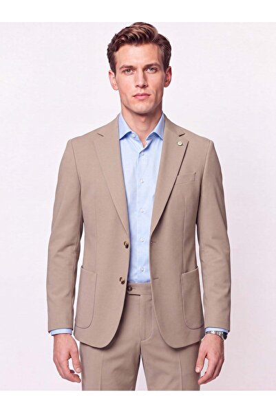 Efor Comfort Fit Pocket Pocket Flexible Cotton Dark Beige Jacket C 738