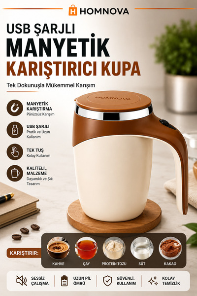 Homnova USB Şarjlı Manyetik Karıştırıcı Kupa Otomatik Karıştıran Termos Kupa ...