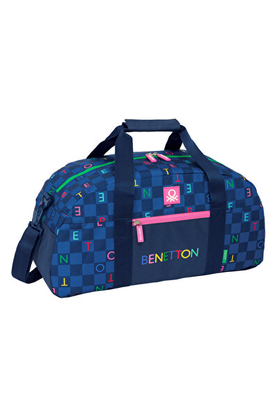 Benetton Damero sports bag, navy blue, 50x26x20cm, with adjustable Belt and r...