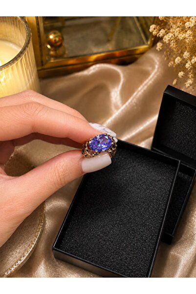 K&A Luxury Mor Ametist Taşlı Kadın Yüzük Otantik Vintage Tasarım Yüzük