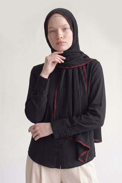 Levidor Black - Burgundy Basic Muslin Shawl