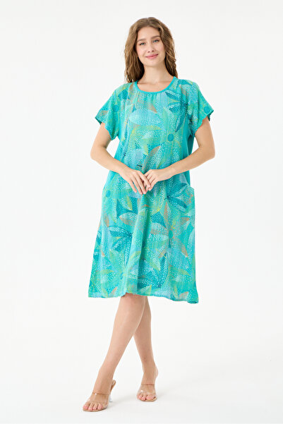 della moor Green Italian Floral Patterned Dress with Double Side Pockets 38 -...