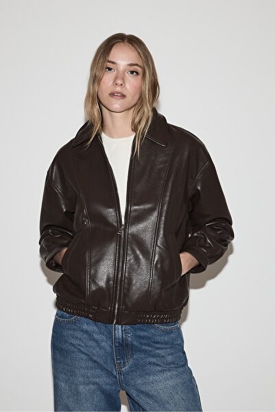 LEFTIES Suni deri oversize bomber ceket
