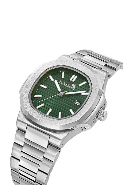 Poloair Premium Double Clip Men's Wristwatch with Calendar Silver Green Color...