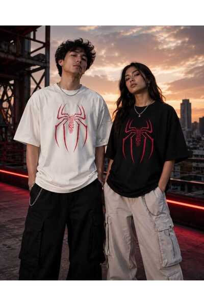 ZAVIXO Unisex Oversize Spider Printed T-Shirt Short Sleeve Streetwear 100% Co...