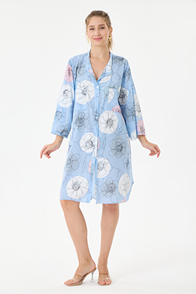 della moor Blue Italian Plus Size Floral Patterned Tunic Shirt Dress 42 - 46 ...