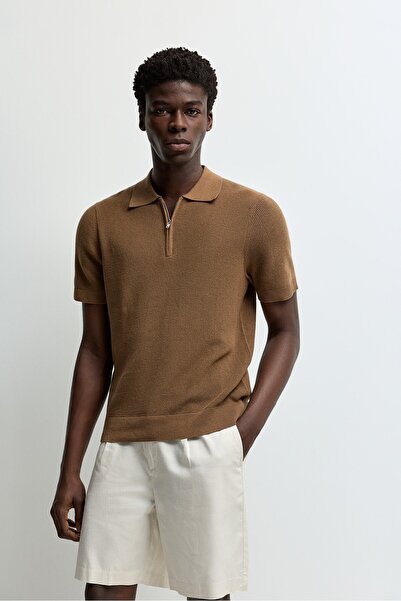 LEFTIES Fermuarlı fitilli polo t-shirt