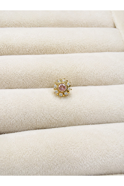 Pembe Taşlı Piercing Küpe
