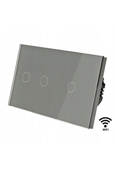 İNDUAL Comutator tactil din sticlă triplu (2 + 1) Wifi Tuya Smart Gri