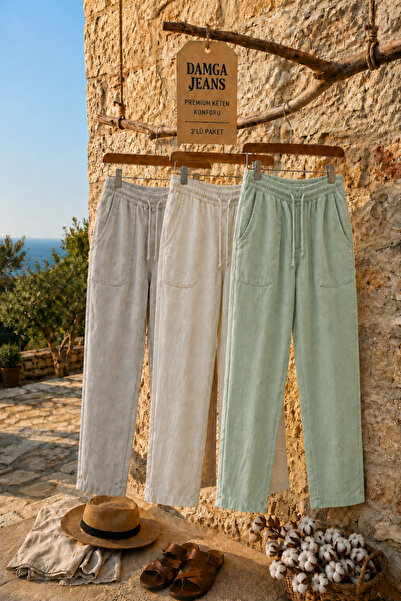 DAMGA JEANS 3 قطع من سراويل الجوجر الكتانية الصيفية المريحة للرجال