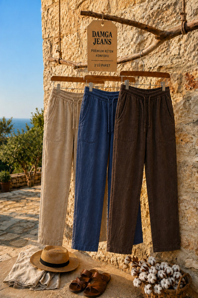 DAMGA JEANS 3 قطع من سراويل الجوجر الكتانية الصيفية المريحة للرجال