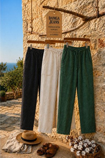 DAMGA JEANS 3 قطع من سراويل الجوجر الكتانية الصيفية المريحة للرجال