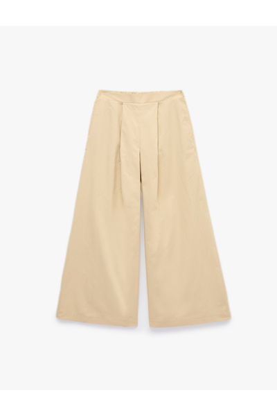 Koton Cotton Wide-Legged Trousers with Pockets and Pleated Detail