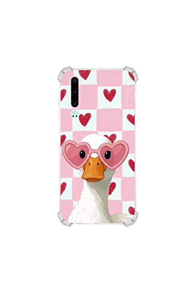 PrintiFy Huawei P30 ile Uyumlu Pembe Pötikare Serisi Göletin Gülü Tasarımlı U...