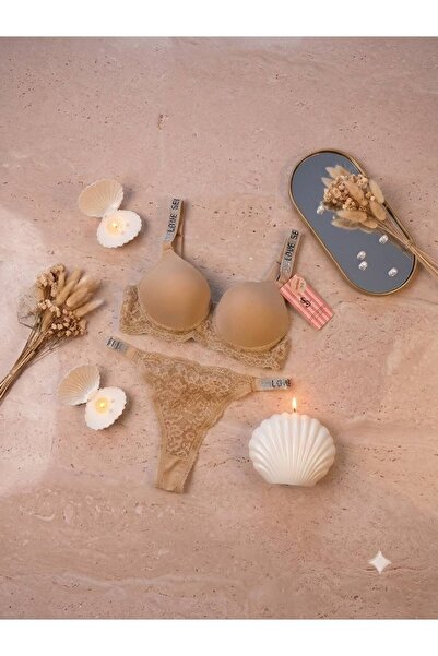 Store Taş Askı Detaylı Push-Up Dantel Sütyen ve Tanga Takımı