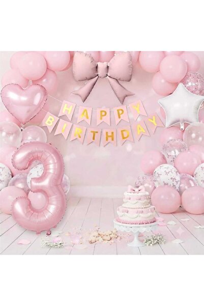 ÇITIPITISTORE Pink Number Bow Birthday Party Decoration Set