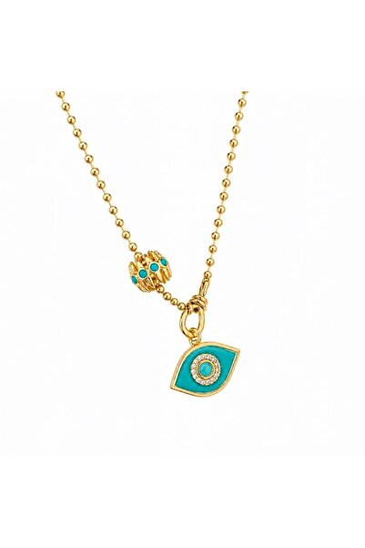 neslyaccessories 14K Gold Turkuaz Taşlı Göz Kolye