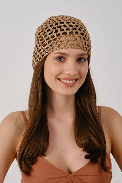 C&City Perforated Summer Knitted Beanie Y8256 Light Brown