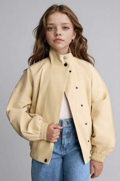DeFacto Half Fisherman Stand Collar Light Beige Jacket Girls H1234A826Au