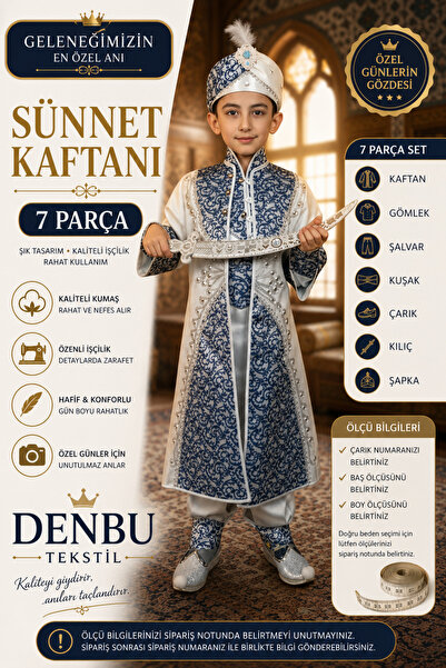 DENBU TEKSTİL Erkek Çocuk 7 Parça Sünnet Kıyafeti Seti - Özel Nakışlı Kaftan,...