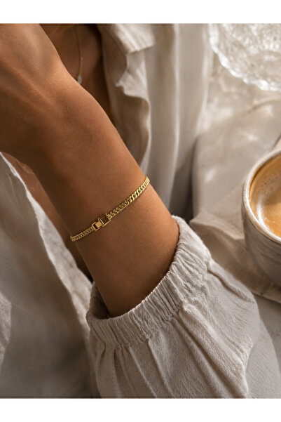Gökkuşağı Sepeti Steel Gourmet Chain Bracelet Gold Color Minimal Women's Brac...