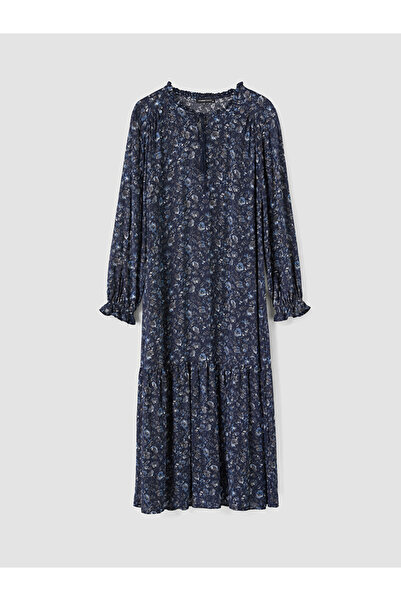 LC Waikiki Navy Blue Tie-Neck Floral Dress