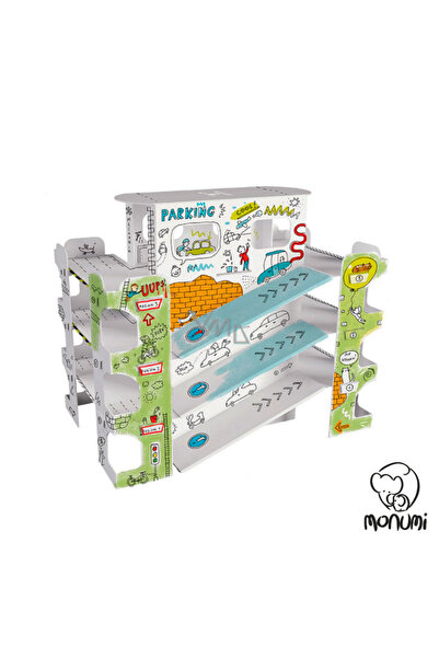 Monumi BabyRun Πάρκινγκ Γκαράζ XL 3D Λευκό Χαρτονένιο Σχέδιο Πάρκινγκ Αυτοκιν...