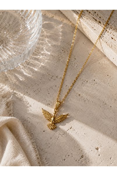 Gökkuşağı Sepeti Gold Color Minimal Women's Necklace with Steel Eagle Phoenix Figure, Daily and Special Occasion Jewelry