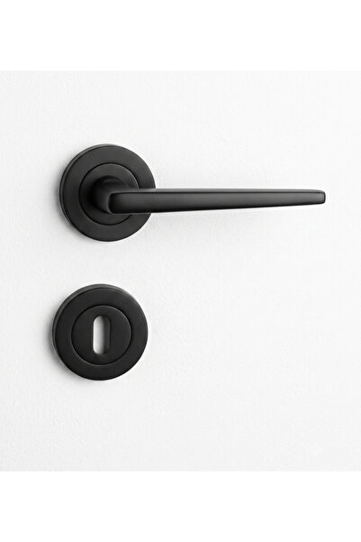 İSTANBUL DOOR HANDLES Tokyo Mat Siyah Daire Rozetli Oda Kapı Kolu - 1 Takım