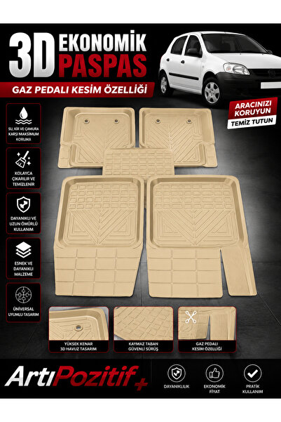 ARTIPOZİTİF Üniversal 3D Bej Renk Havuzlu Paspas Pedal Kesimli