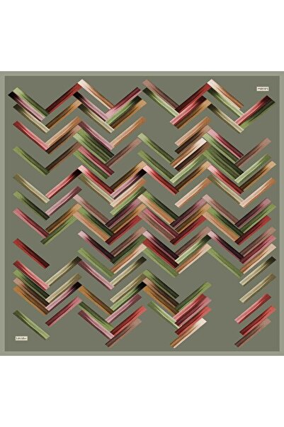 Levidor Khaki Broken Line Patterned Twill Silk Scarf