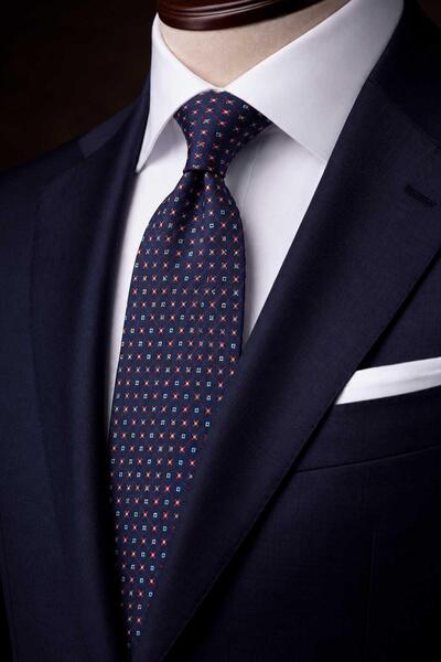 Kravatkolik Navy Blue Small Pattern Italian Silk Tie İk2509