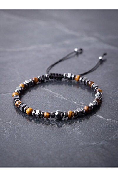 OSMANLI DEĞERLİ TAŞ Tiger's Eye - Hematite Natural Stone Macrame Bracelet - S...