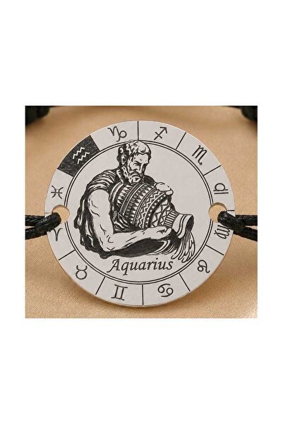Simoshop Brățară Zodia Vărsător din argint 925 cu șnur negru, 16.5 mm