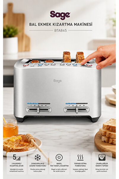 Sage The Smart Toast 4 Dilim Otomatik Ekmek Kızartma Makinesi, 5 Ekstra Ayarl...