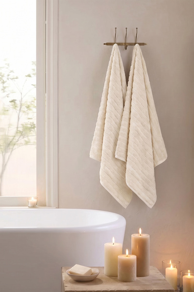 TEOHOMELİNENS Phaselis Bath Towel, Set of 2, 100% Cotton, 70X140 Cm, 670 Gsm