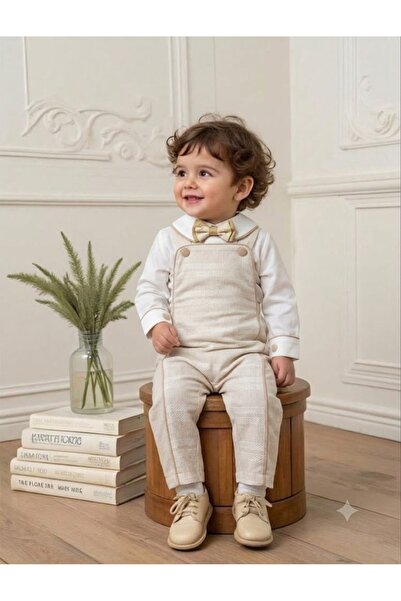 PARK BEBE Baby Boy Linen Look Salopet Set, 3-Piece Baby Boy Set Shirt Overall...