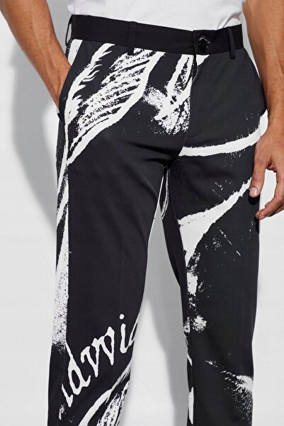 NO BRAND Pantaloni din material negru-alb, croială dreaptă, buzunare boohooma...