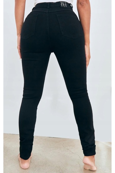 NO BRAND Prettylittlething 44 Blugi negri cu talie înaltă, strâmți