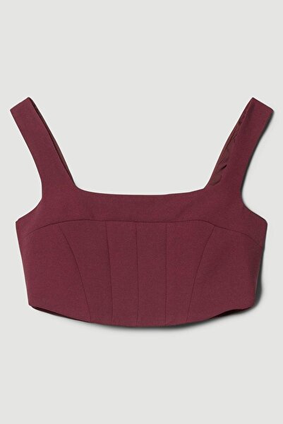 NO BRAND Top corset bordo cu bretele, scurt, din viscoză, cu fermoar, Karen M...