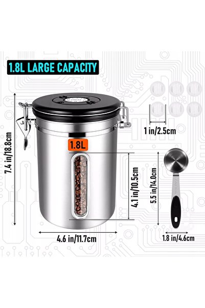 NO BRAND Canistră ermetică din oțel inoxidabil pentru boabe de cafea 1,8l