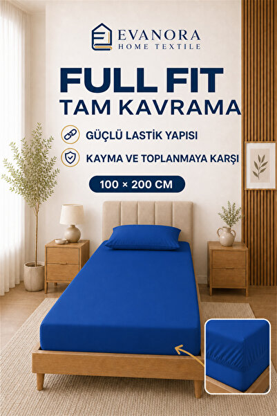 evonora Home Textile Riva Series Cobalt Blue Single Elastic Bed Sheet Set 100 X 200 cm with 1 Pillowcase