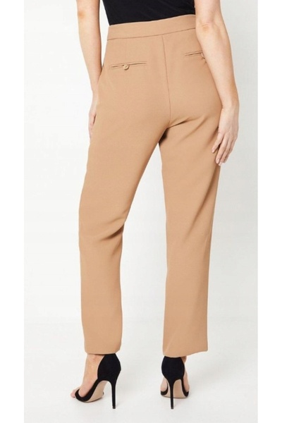 NO BRAND Pantaloni clasici bej cu talie înaltă, croială dreaptă, picior neted...